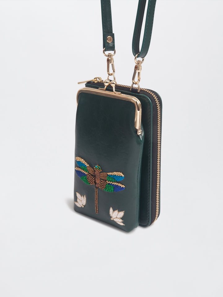 Hand Embroidered Dragonfly Mobile cum Wallet Sling