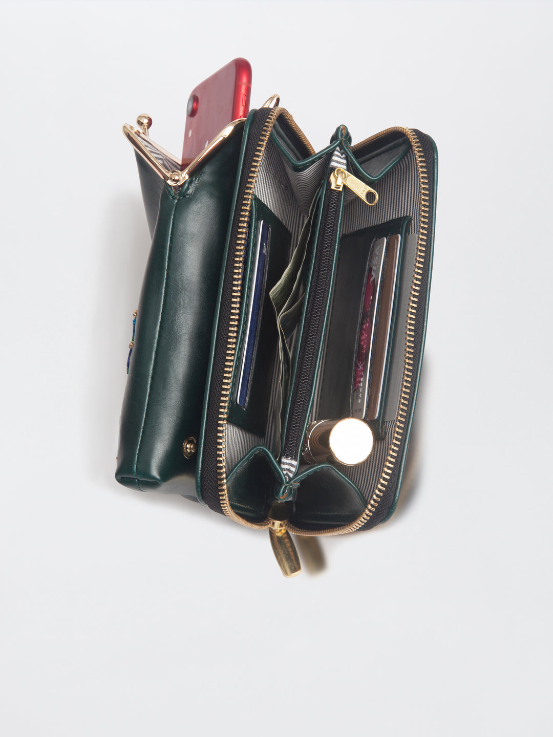 Hand Embroidered Dragonfly Mobile cum Wallet Sling