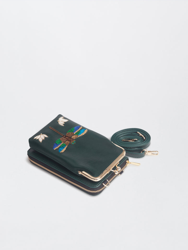 Hand Embroidered Dragonfly Mobile cum Wallet Sling