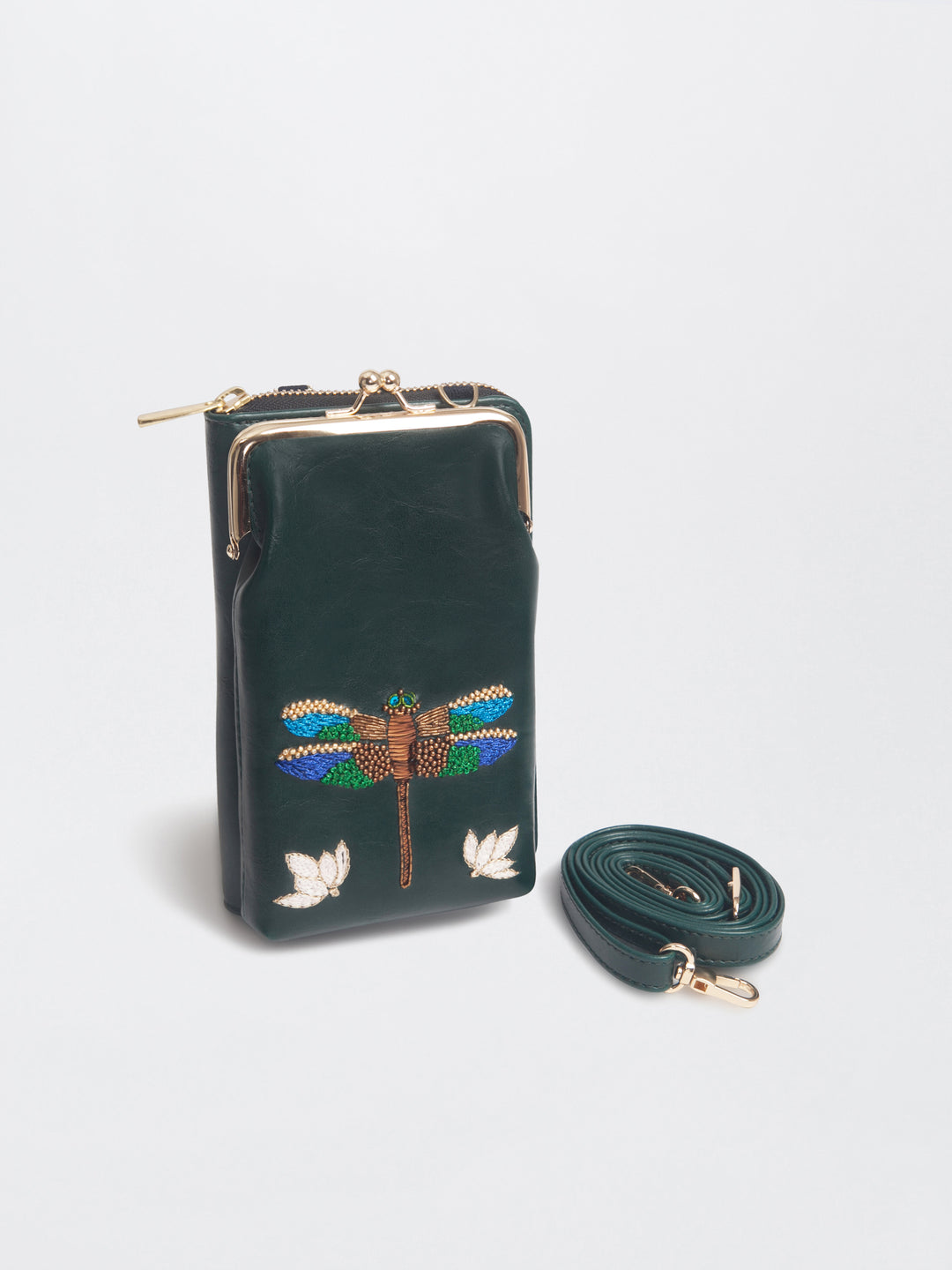 Hand Embroidered Dragonfly Mobile cum Wallet Sling