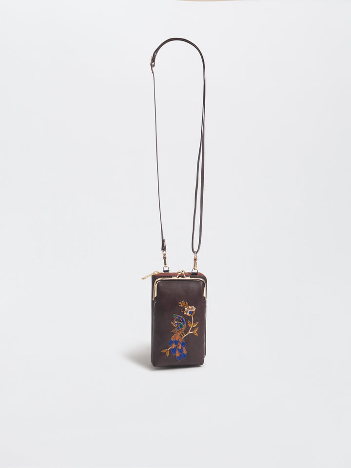 Hand Embroidered Peacock Royale Mobile cum Wallet Sling
