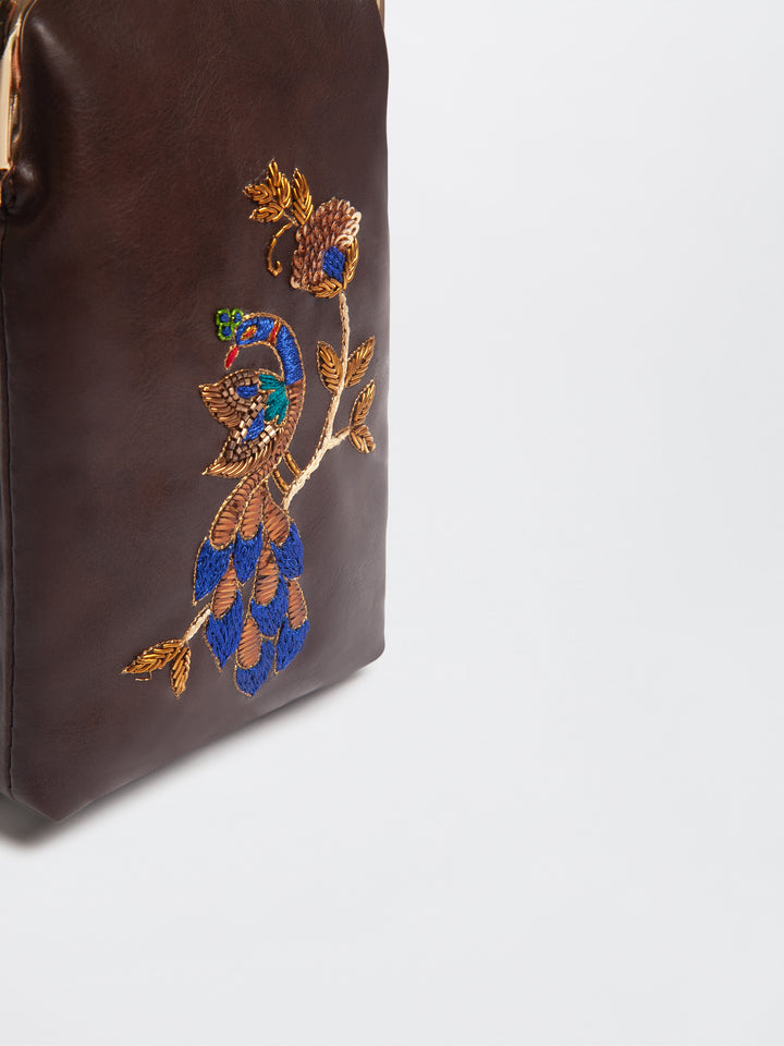 Hand Embroidered Peacock Royale Mobile cum Wallet Sling