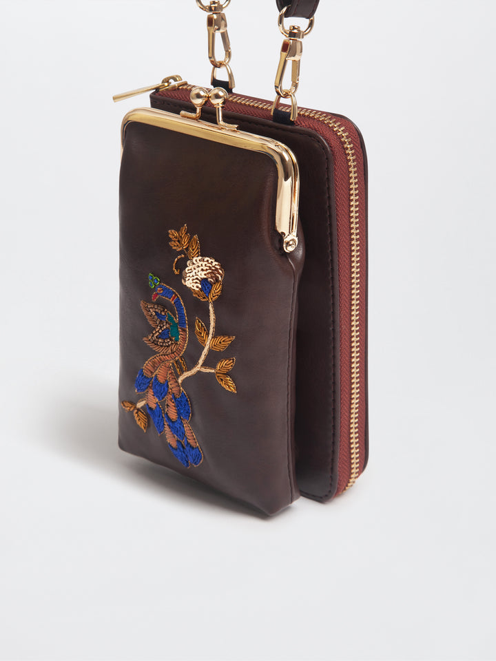 Hand Embroidered Peacock Royale Mobile cum Wallet Sling