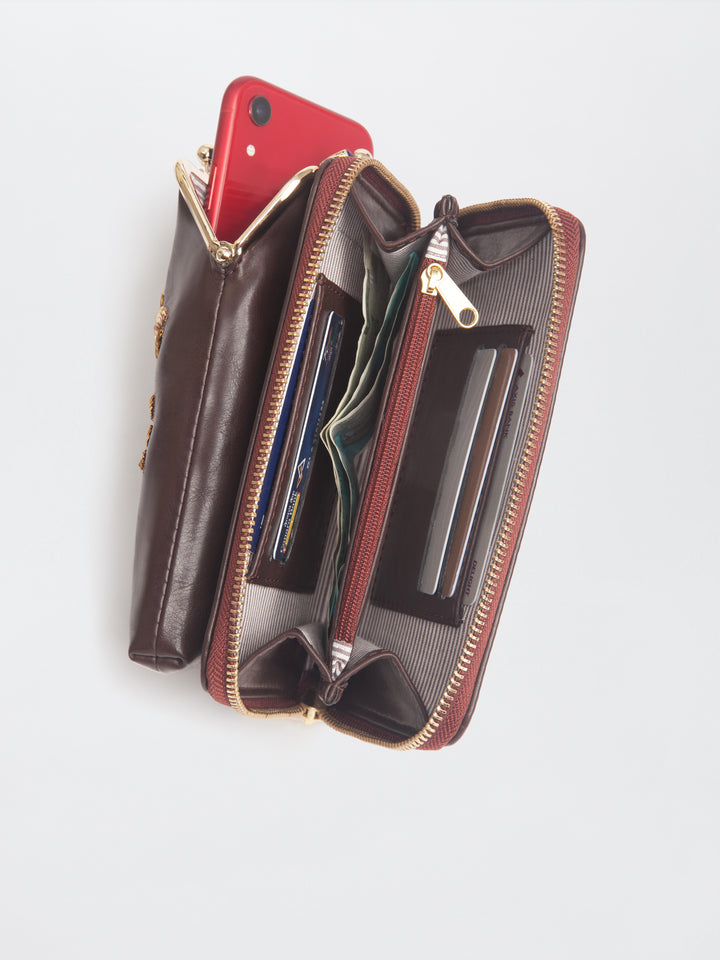 Hand Embroidered Peacock Royale Mobile cum Wallet Sling