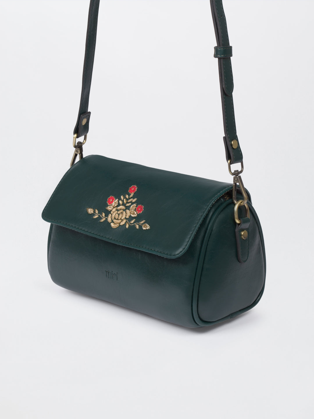 Zari Roses Retro Style Flap Sling - Green