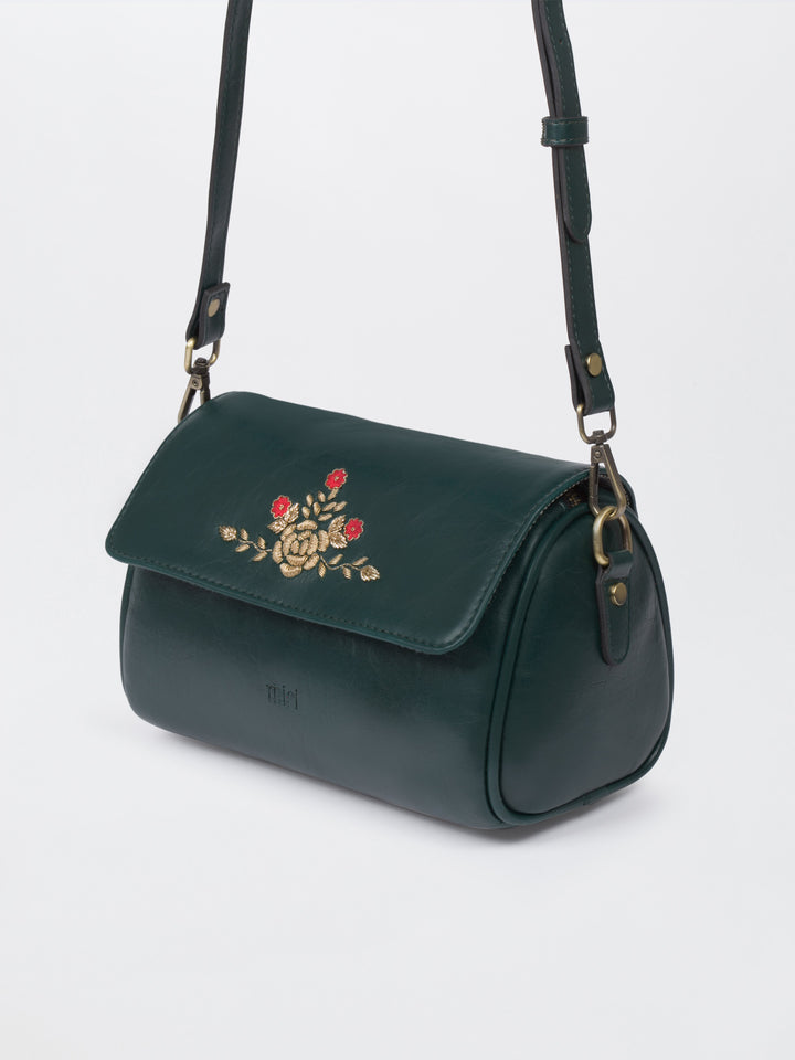 Zari Roses Retro Style Flap Sling - Green