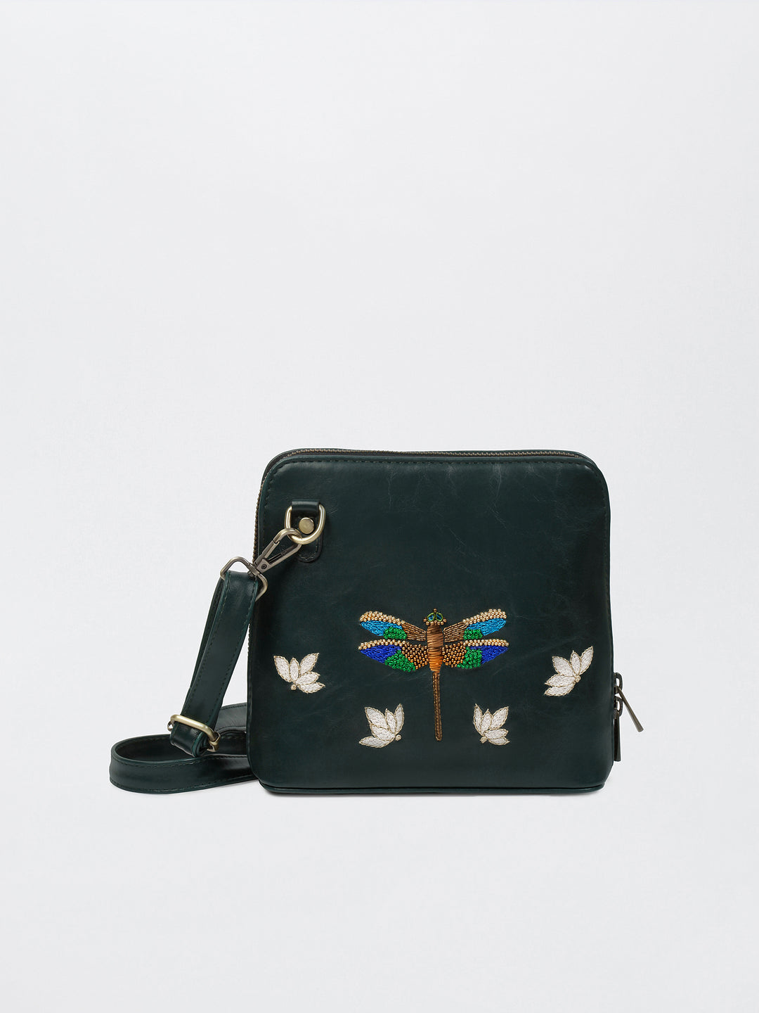 Dragonfly Hand Embroidered Venice Sling - Green