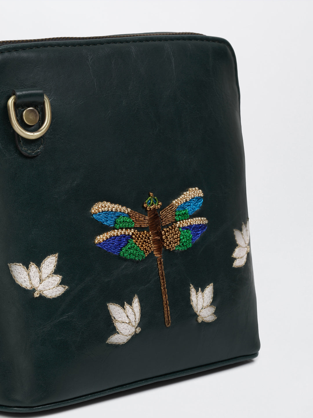 Dragonfly Hand Embroidered Venice Sling - Green