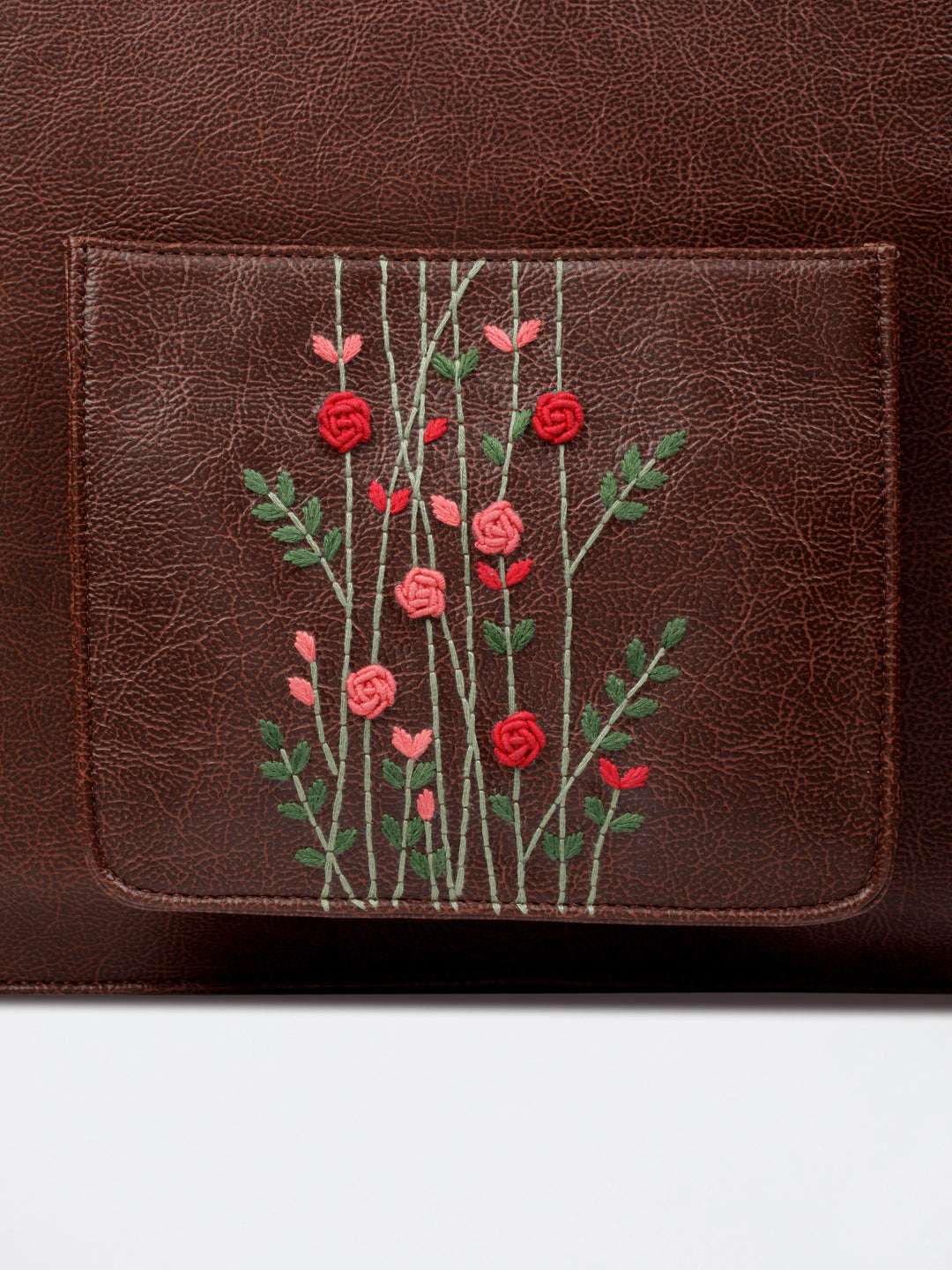 Hand Embroidered Red Rosebuds Laptop Bag