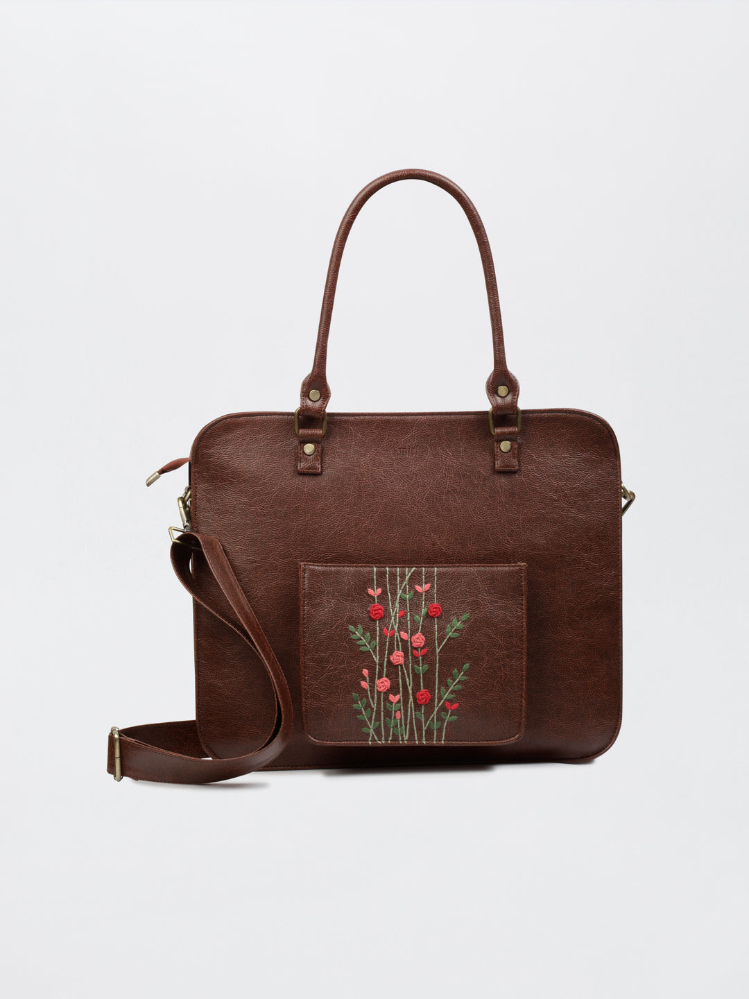 Hand Embroidered Red Rosebuds Laptop Bag