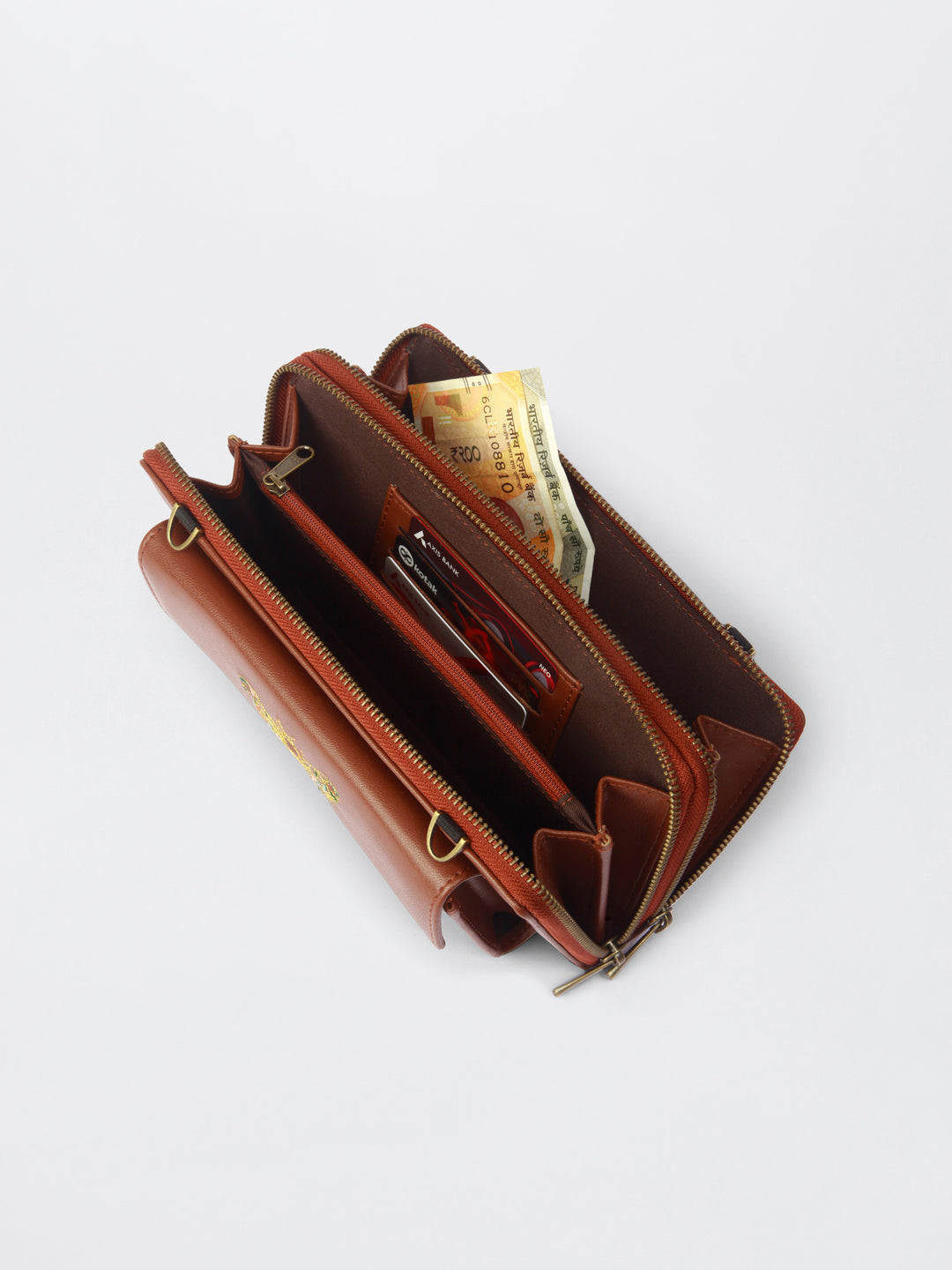 Queenbee Hand Embroidered Wallet Sling - Brown
