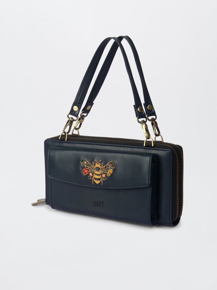 Queenbee Hand Embroidered Wallet Sling - Midnight Blue
