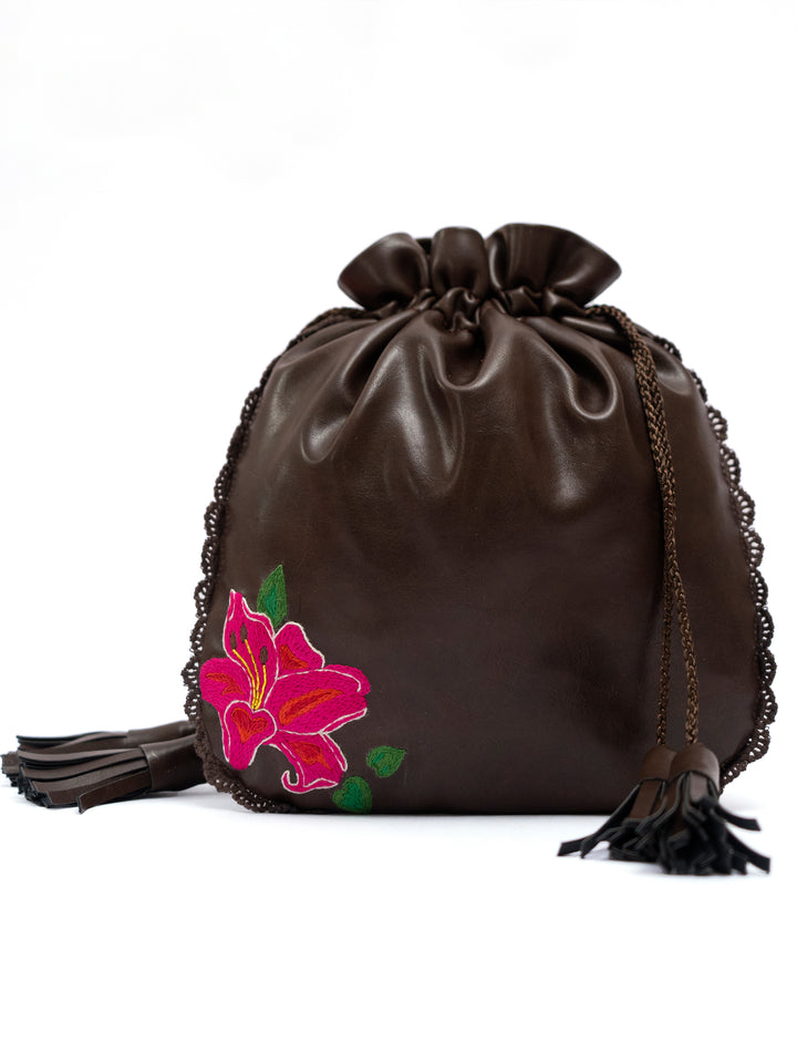 Hand Embroidered Hibiscus Potli Bag