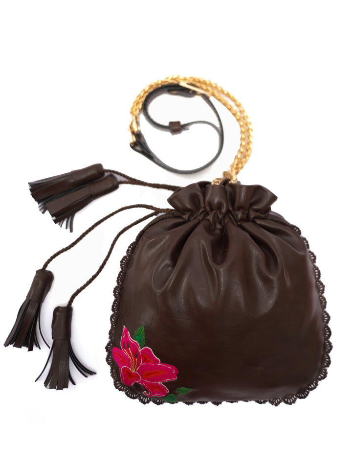 Hand Embroidered Hibiscus Potli Bag