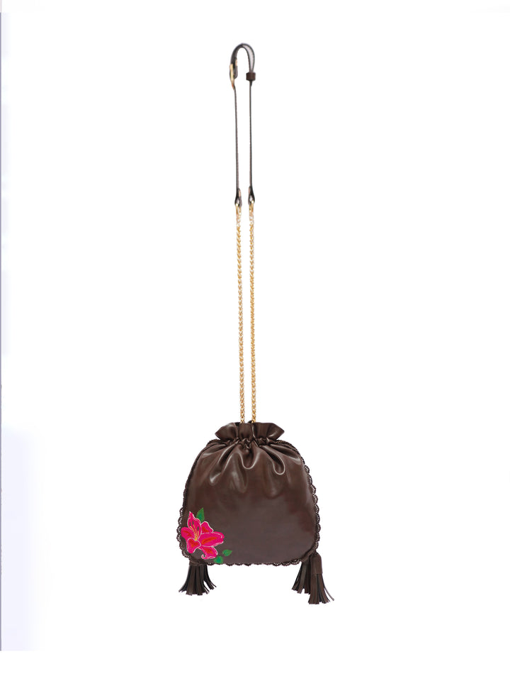 Hand Embroidered Hibiscus Potli Bag