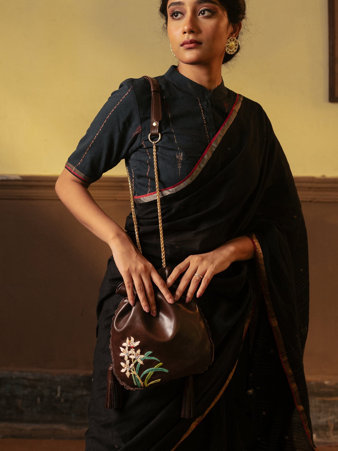Hand Embroidered Hibiscus Potli Bag