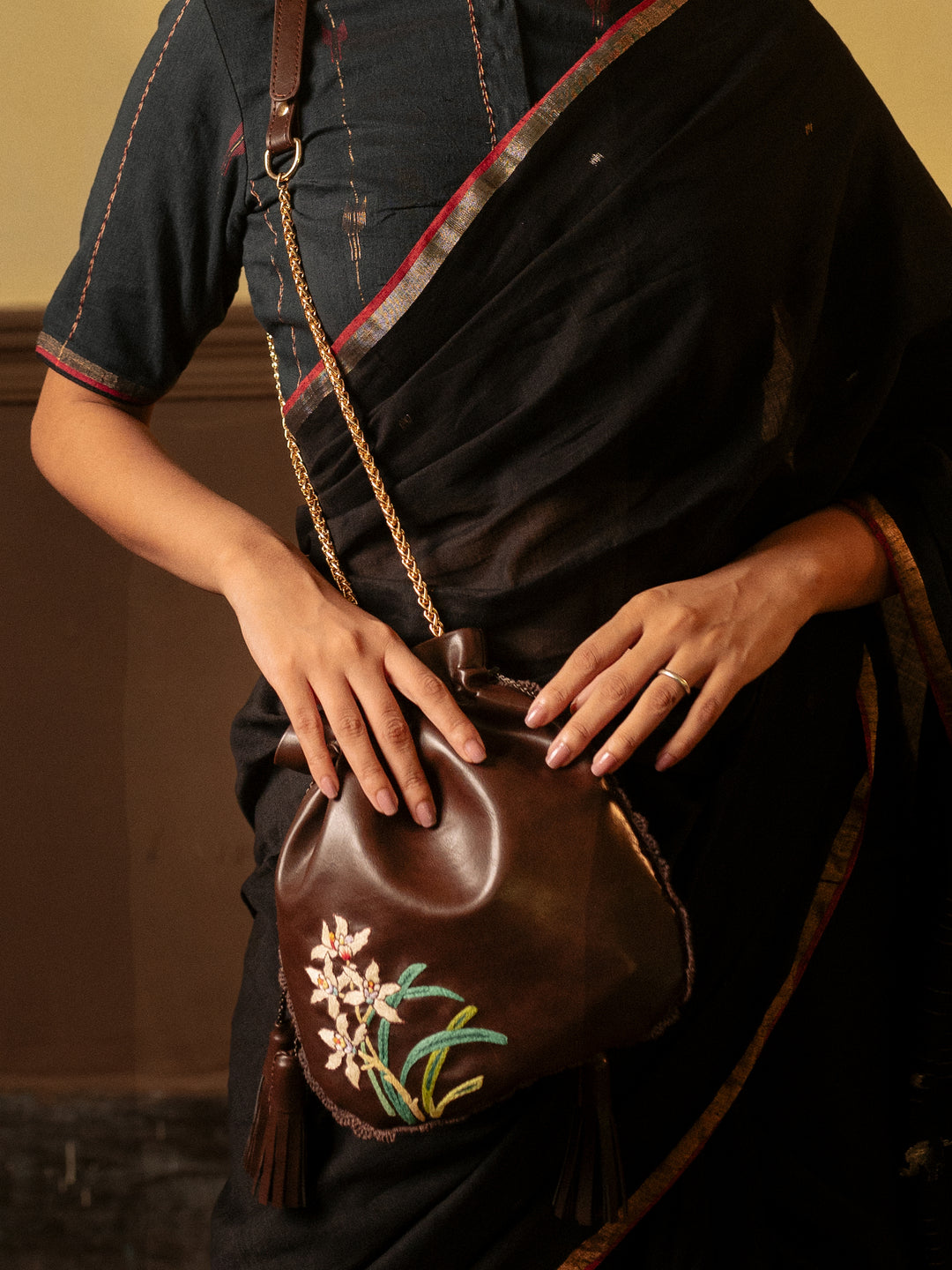 Hand Embroidered Hibiscus Potli Bag