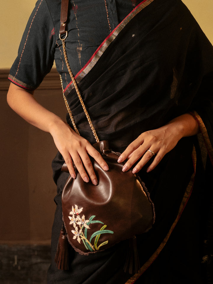 Hand Embroidered Hibiscus Potli Bag