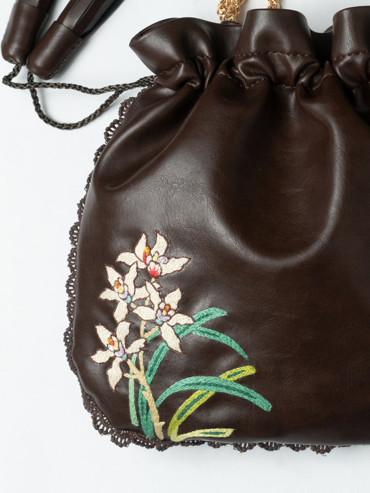 Hand Embroidered Hibiscus Potli Bag