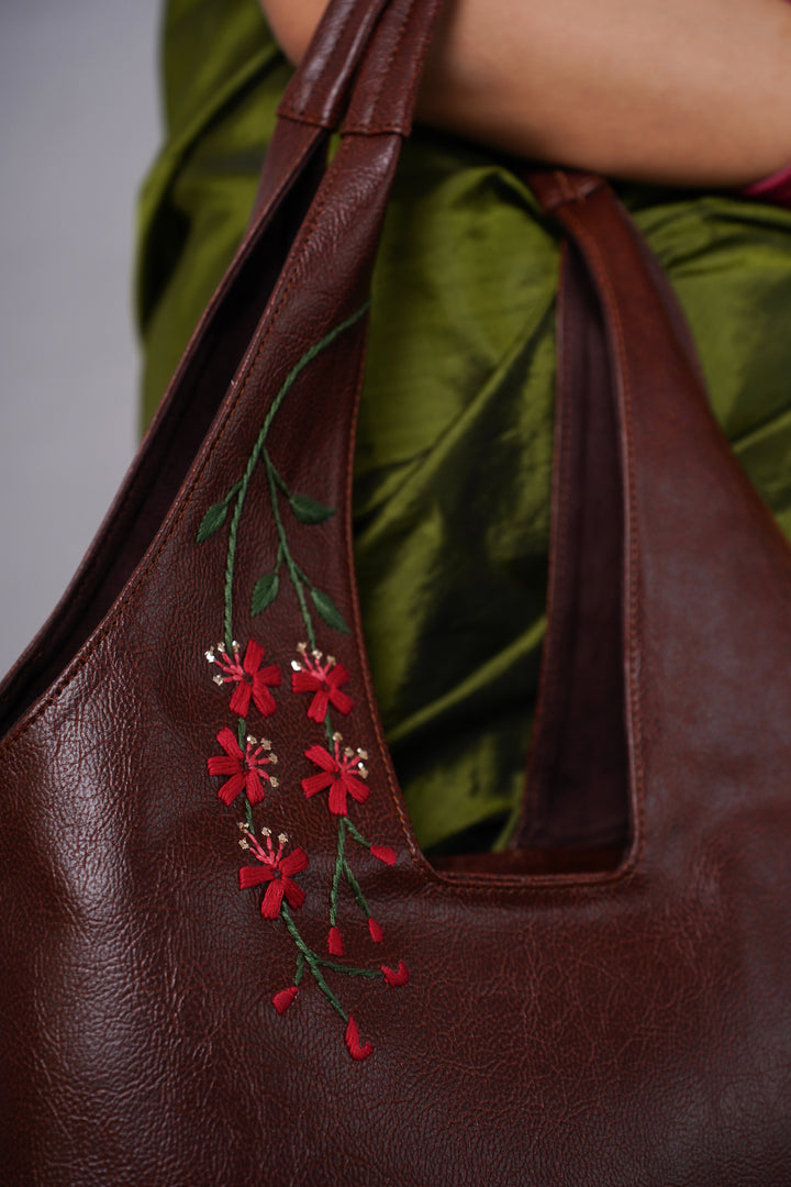 Hand Embroidered Cherry Blossoms Tote Bag