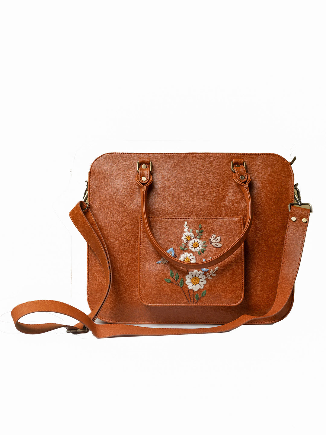 Hand Embroidered White Daisy Laptop Bag