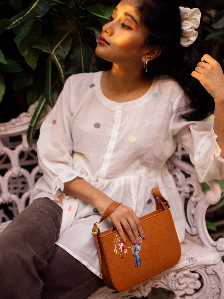 Hand Embroidered Humming Bird Baguette Bag