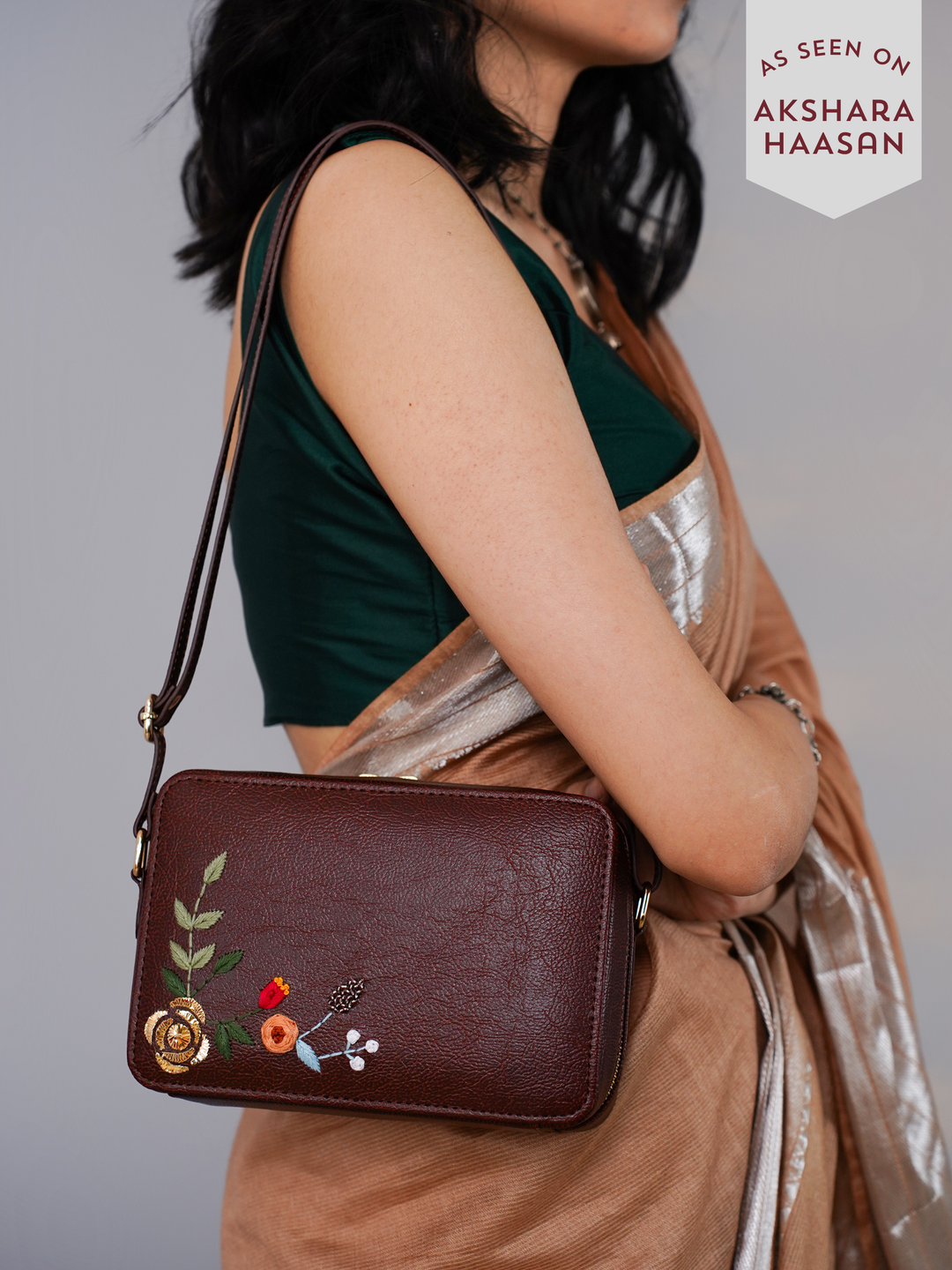 Hand Embroidered Golden Rose Sling Bag