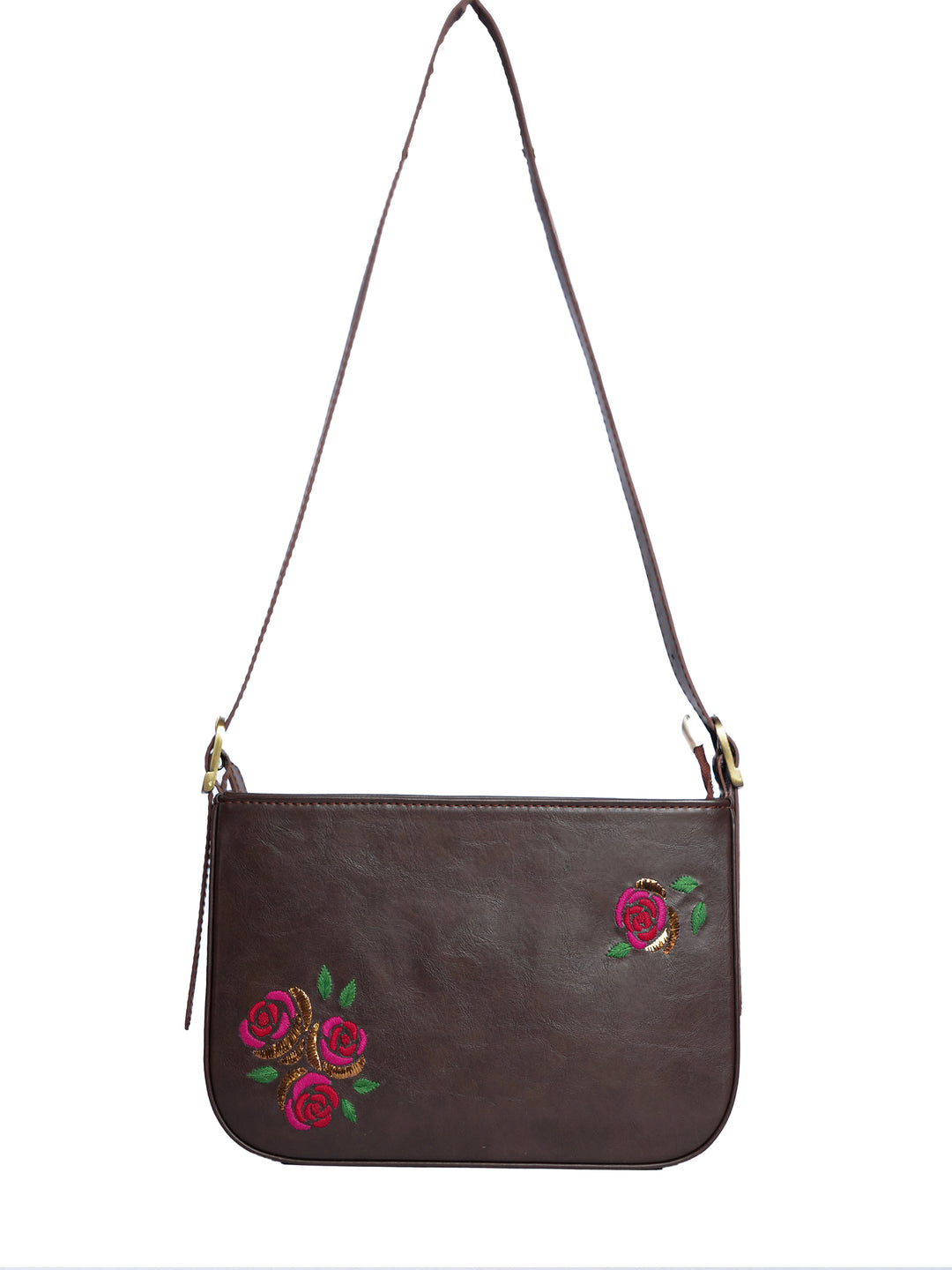 Hand Embroidered Roses Baguette Bag