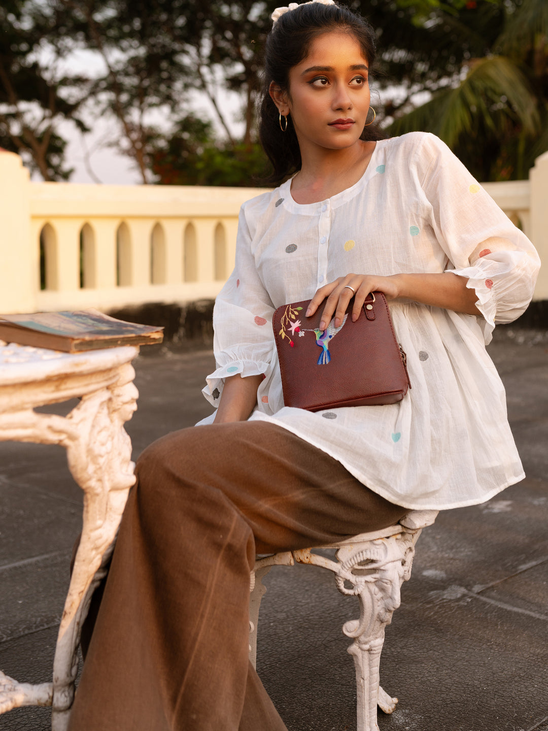 Hand Embroidered  Hummingbird Venice Sling Bag