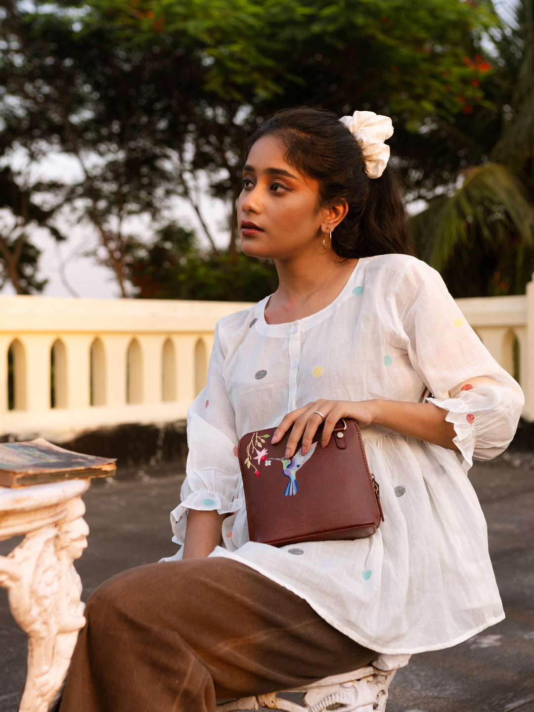 Hand Embroidered  Hummingbird Venice Sling Bag