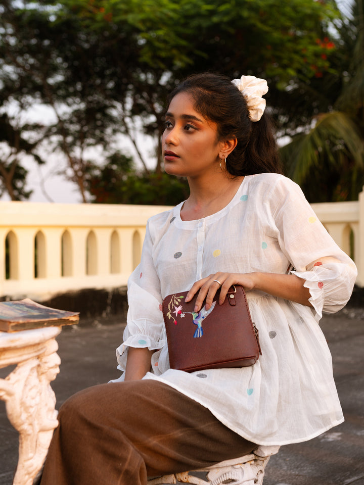 Hand Embroidered  Hummingbird Venice Sling Bag