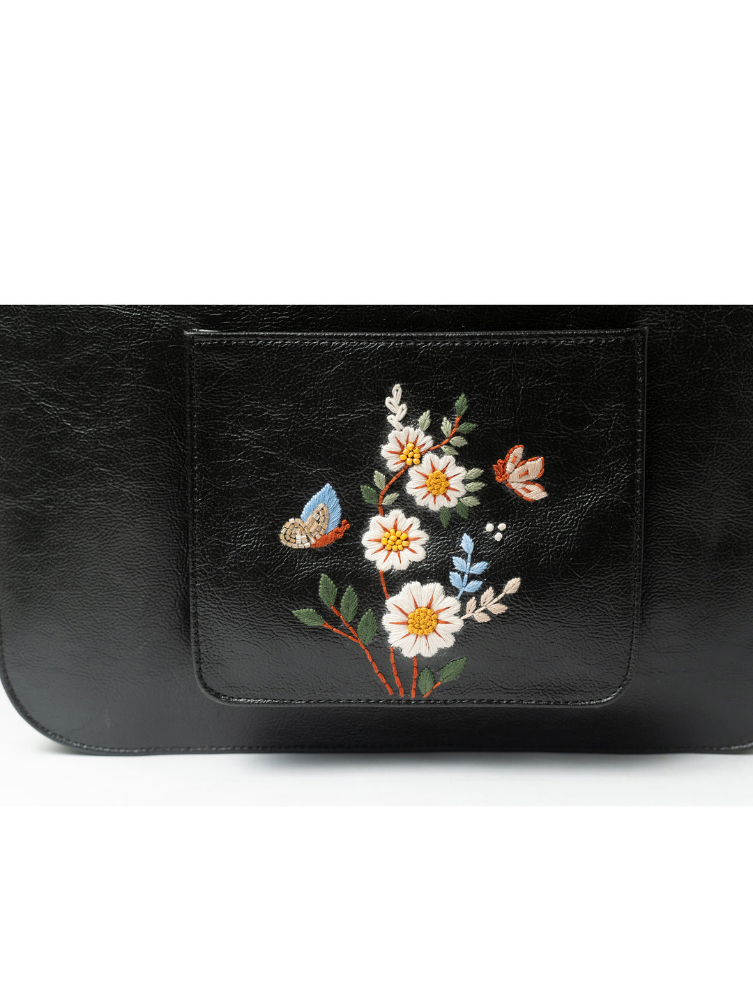 Hand Embroidered White Daisy Laptop Bag
