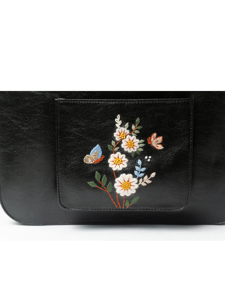 Hand Embroidered White Daisy Laptop Bag