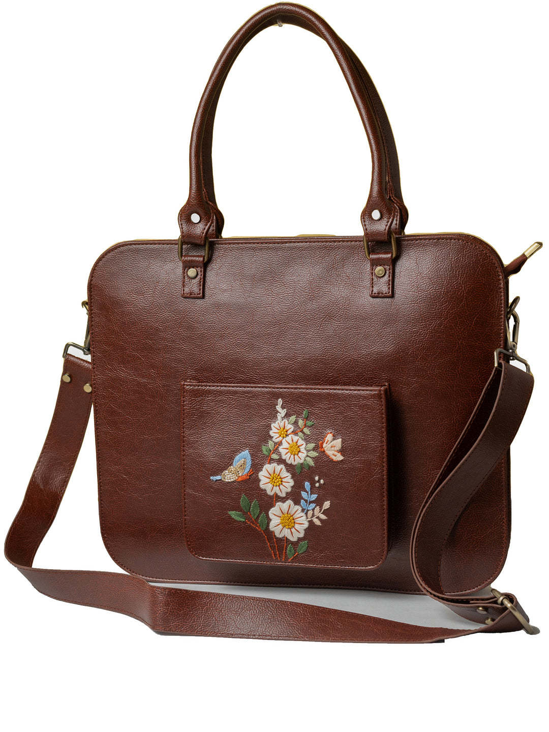 Hand Embroidered White Daisy Laptop Bag