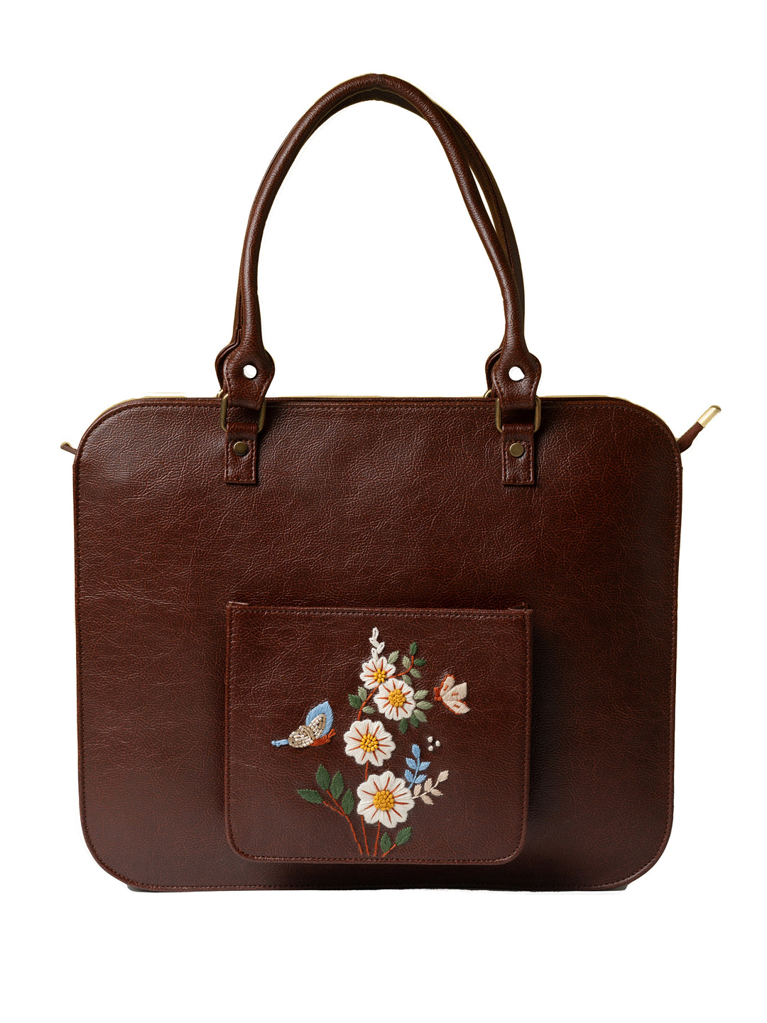 Hand Embroidered White Daisy Laptop Bag