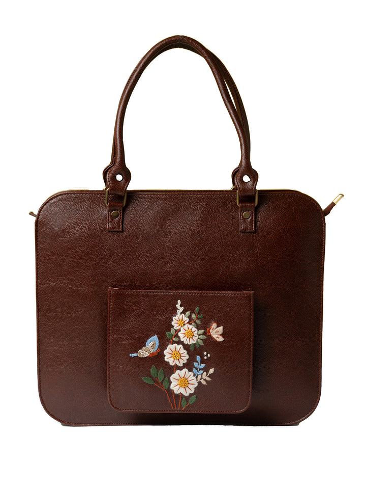 Hand Embroidered White Daisy Laptop Bag