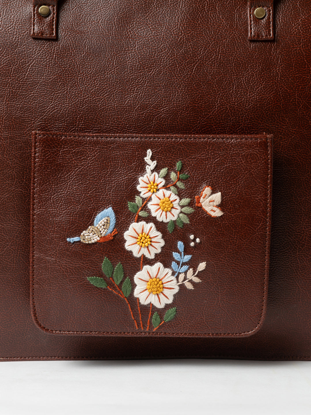 Hand Embroidered White Daisy Laptop Bag