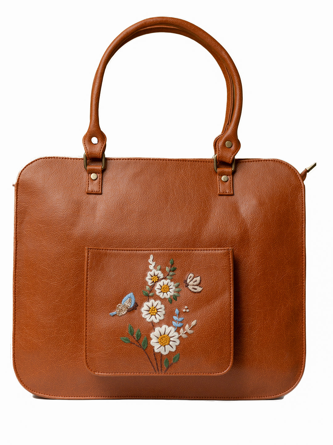 Hand Embroidered White Daisy Laptop Bag