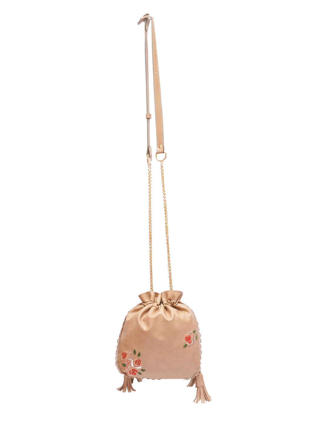 Beige Hand Embroidered Roses Potli Bag