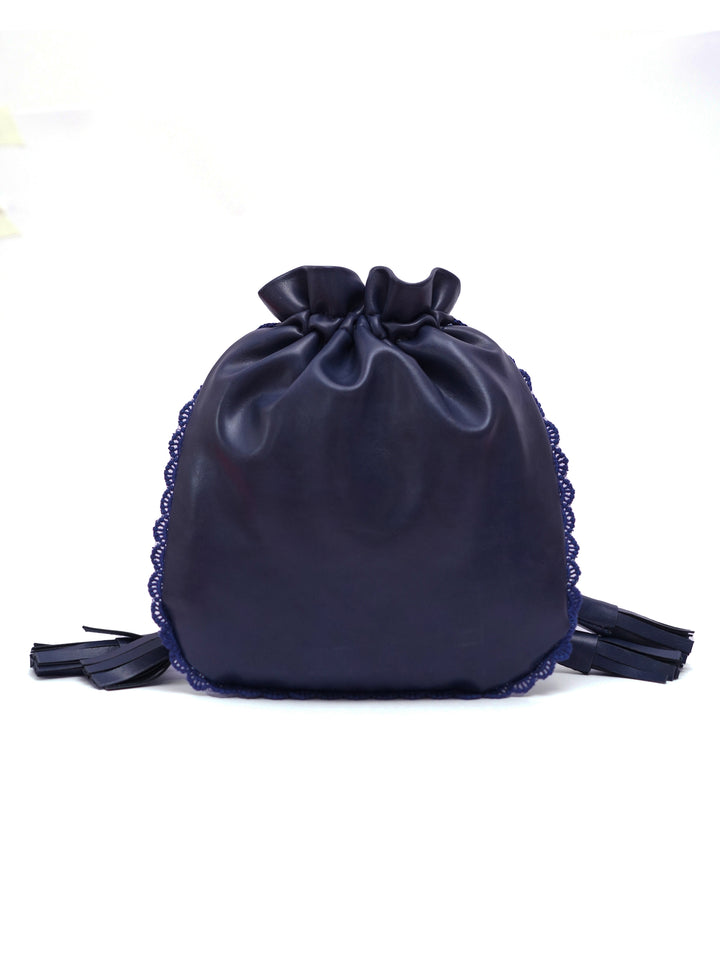 Blue Hand Embroidered Peach Poppies Potli Bag