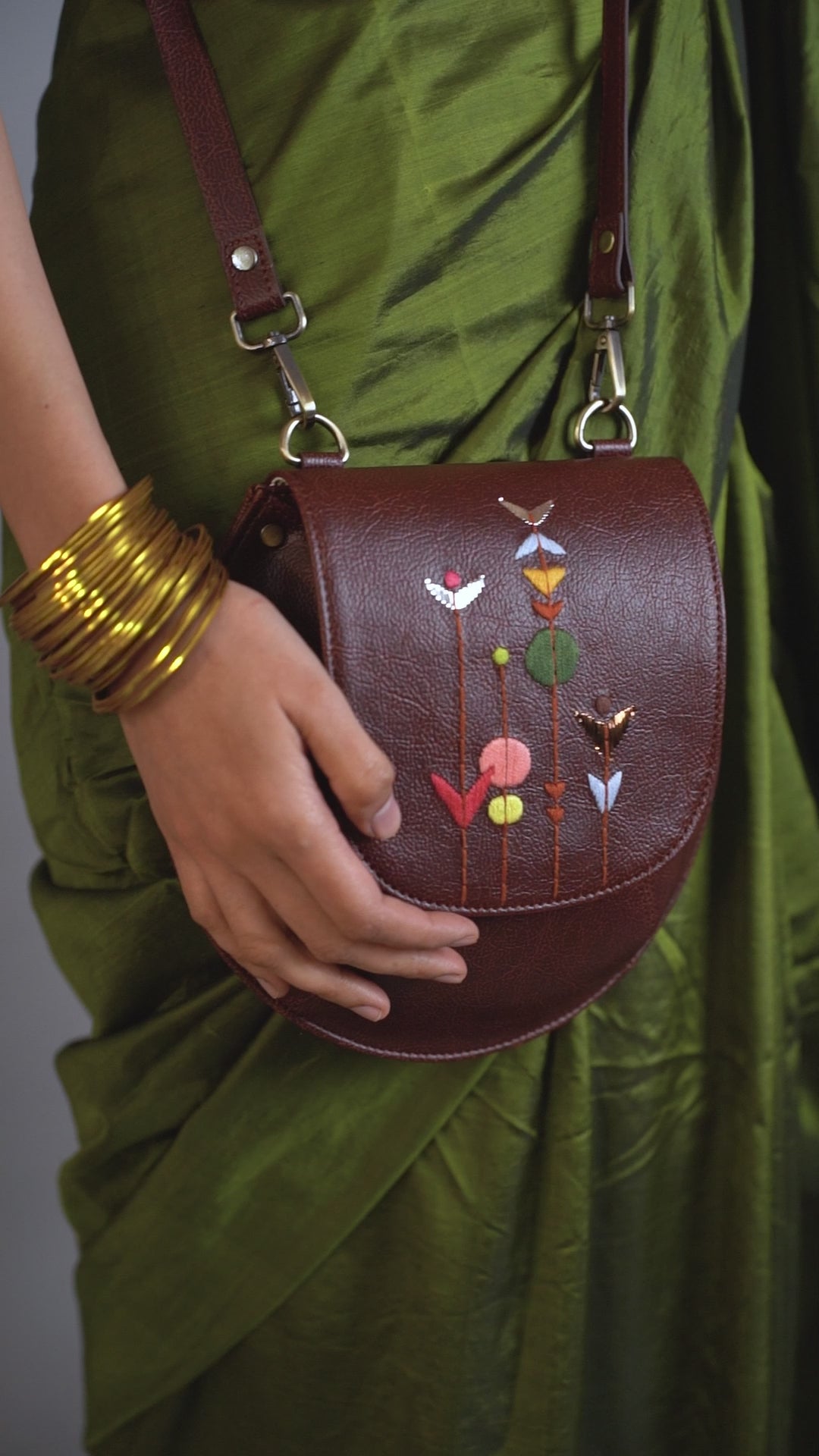 Hand Embroidered Metallic Bloom Bianca Sling Bag
