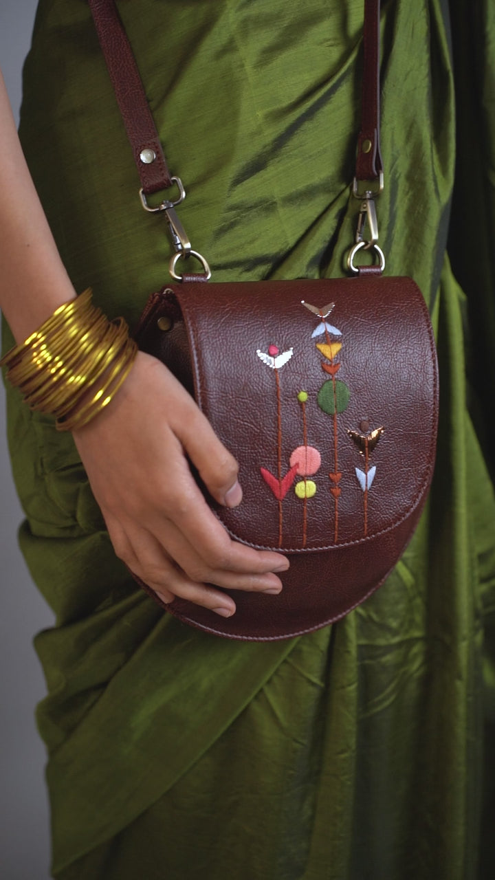 Hand Embroidered Metallic Bloom Bianca Sling Bag