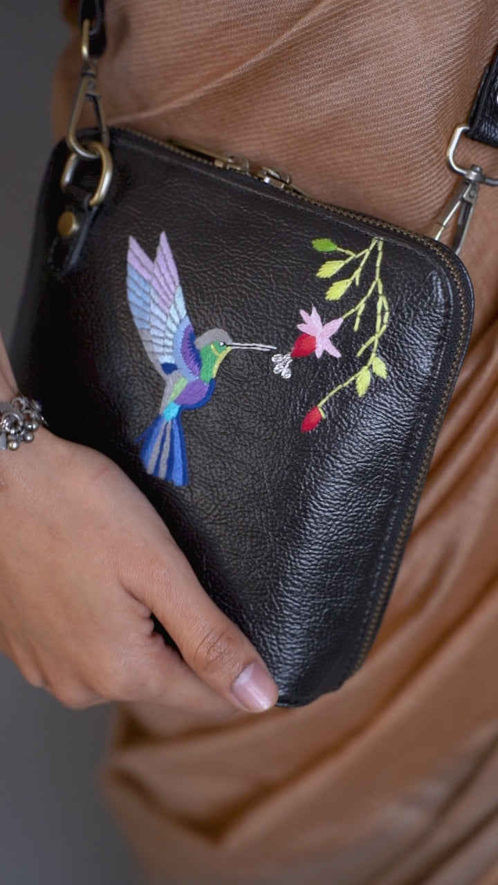 Hand Embroidered  Hummingbird Venice Sling Bag