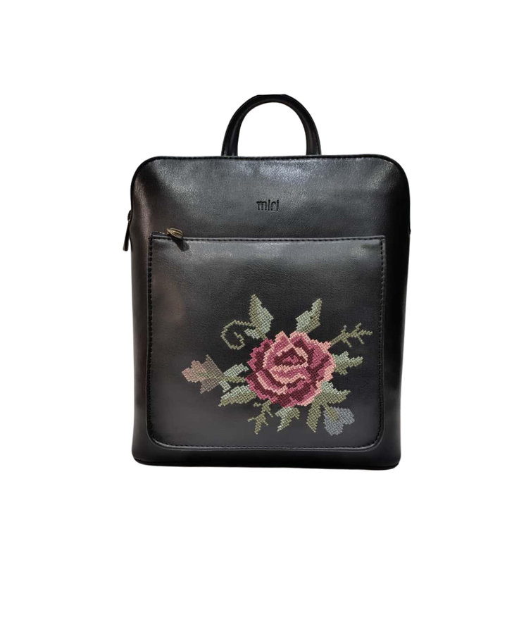 Rose Cross Stitch Convertible Backpack Cum Sling
