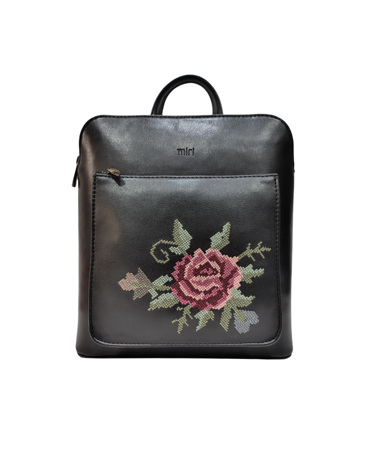 Rose Cross Stitch Convertible Backpack Cum Sling