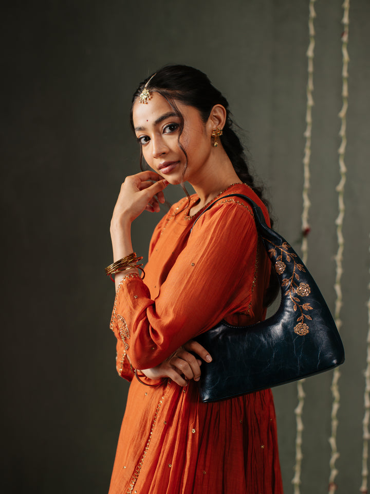 Gulzar Hand Embroidered Tote Bag - Midnight Blue