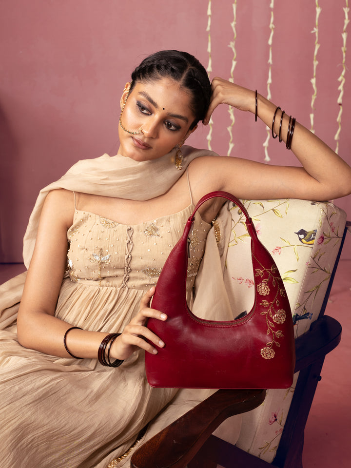 Gulzar Hand Embroidered Tote Bag - Deep Burgundy