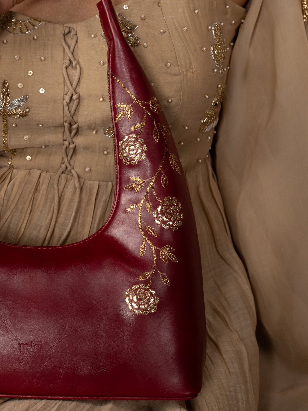 Gulzar Hand Embroidered Tote Bag - Deep Burgundy