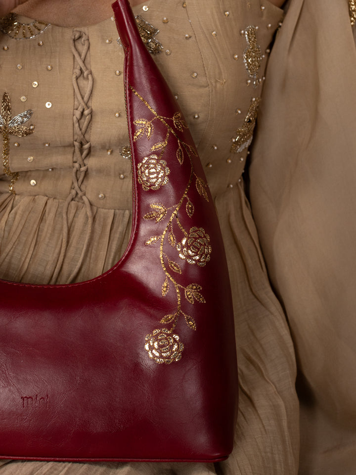 Gulzar Hand Embroidered Tote Bag - Deep Burgundy
