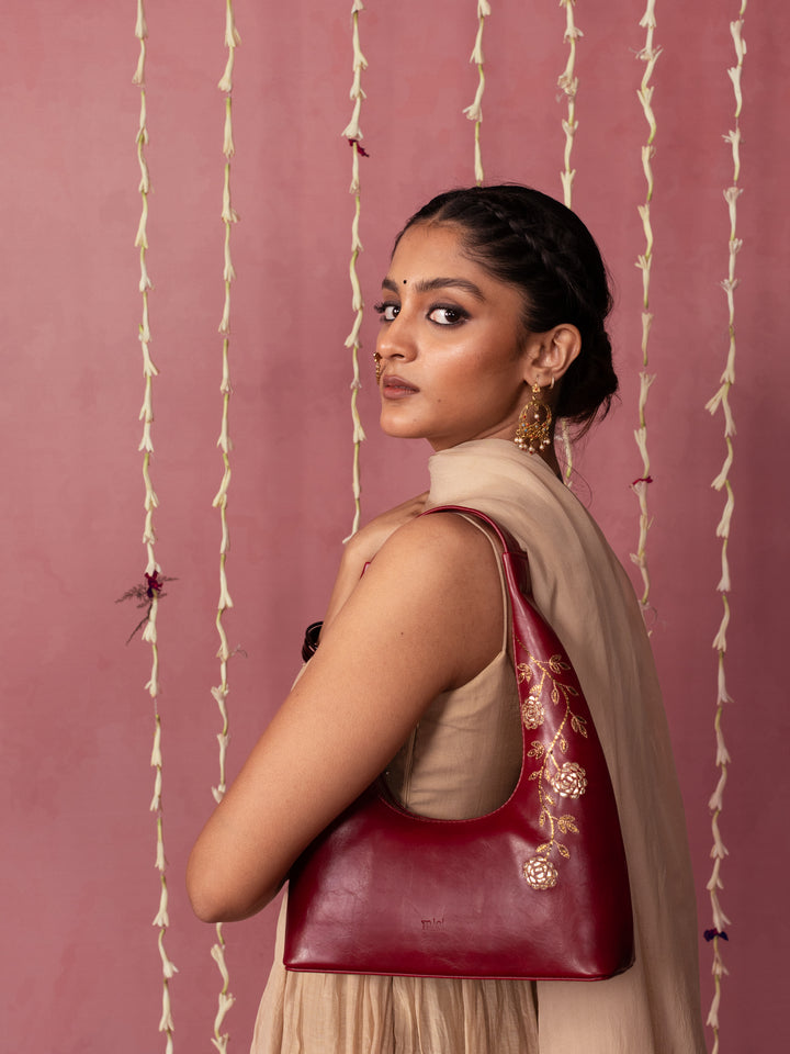 Gulzar Hand Embroidered Tote Bag - Deep Burgundy